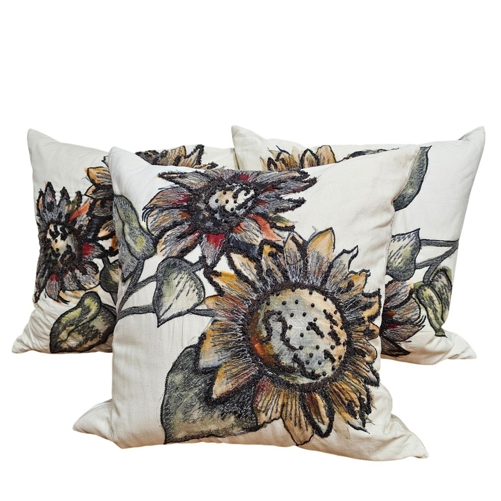Pottery Barn Embroidered Throw Pillow w/ Insert 20x20 Linen Feather - Per Pillow